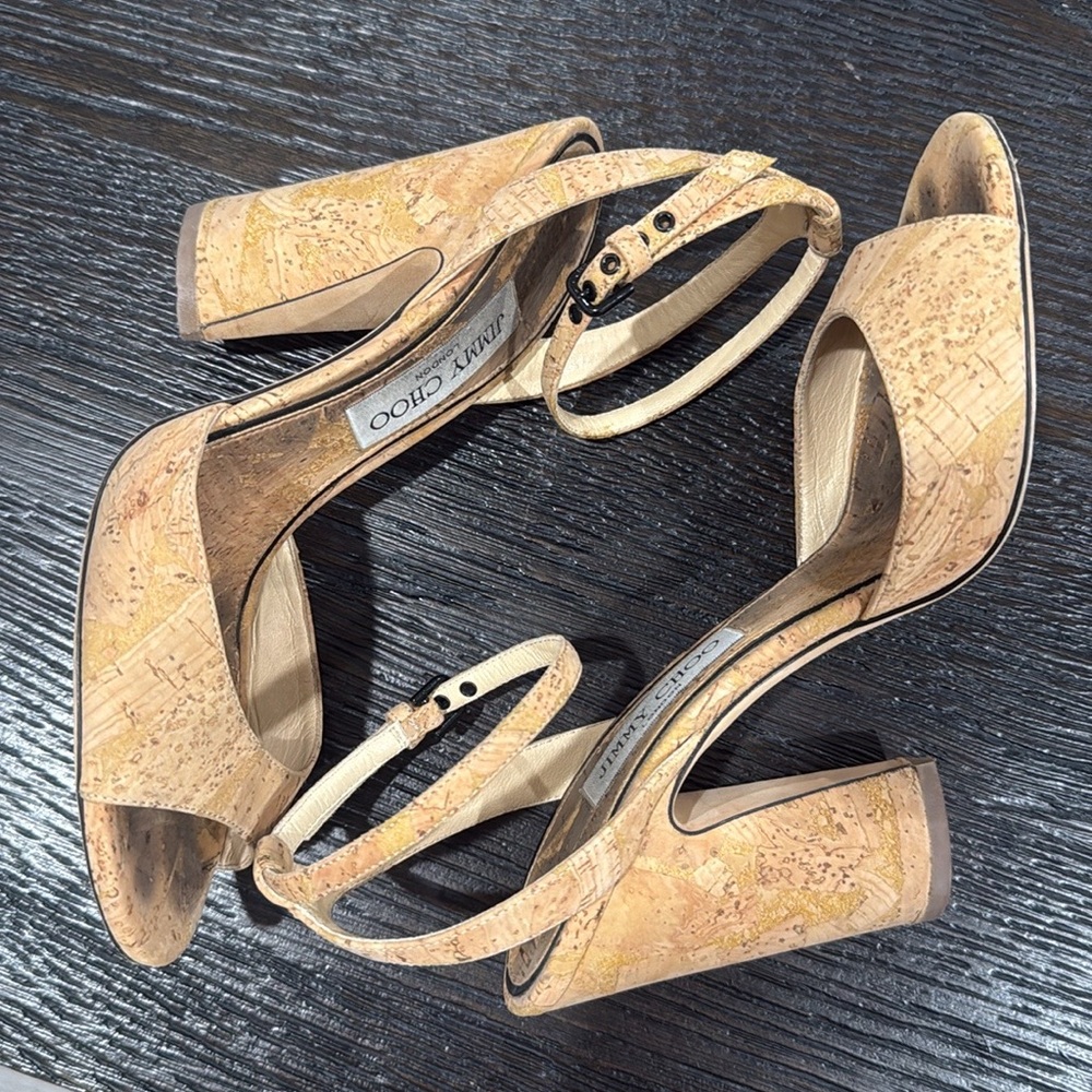 Jimmy Choo Women's Miranda 100 Cork High-Heel Sandals Size 38 1/2 8.5 - Picture 5 of 8